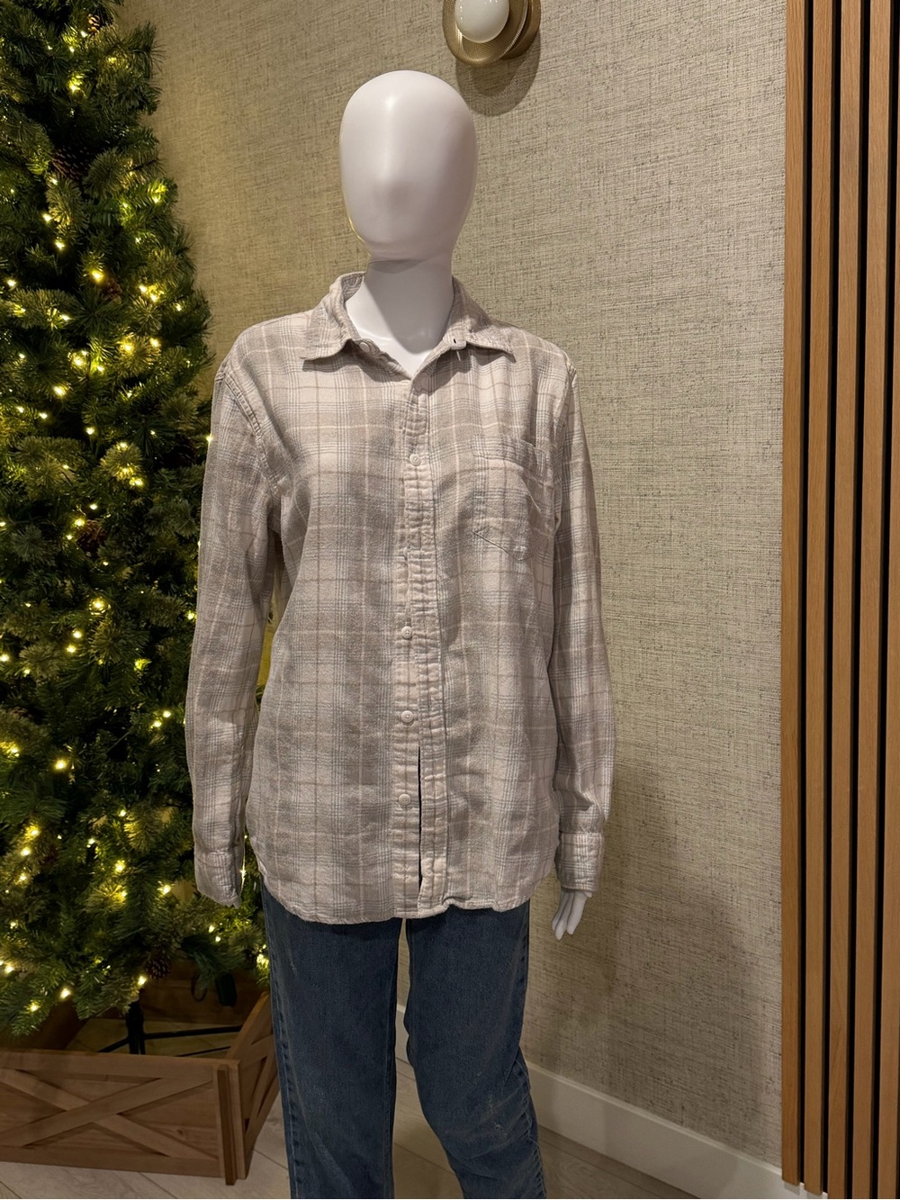 Sonoma Beige Plaid Button-Down Shirt with Back Graphic - Picture 3 of 4